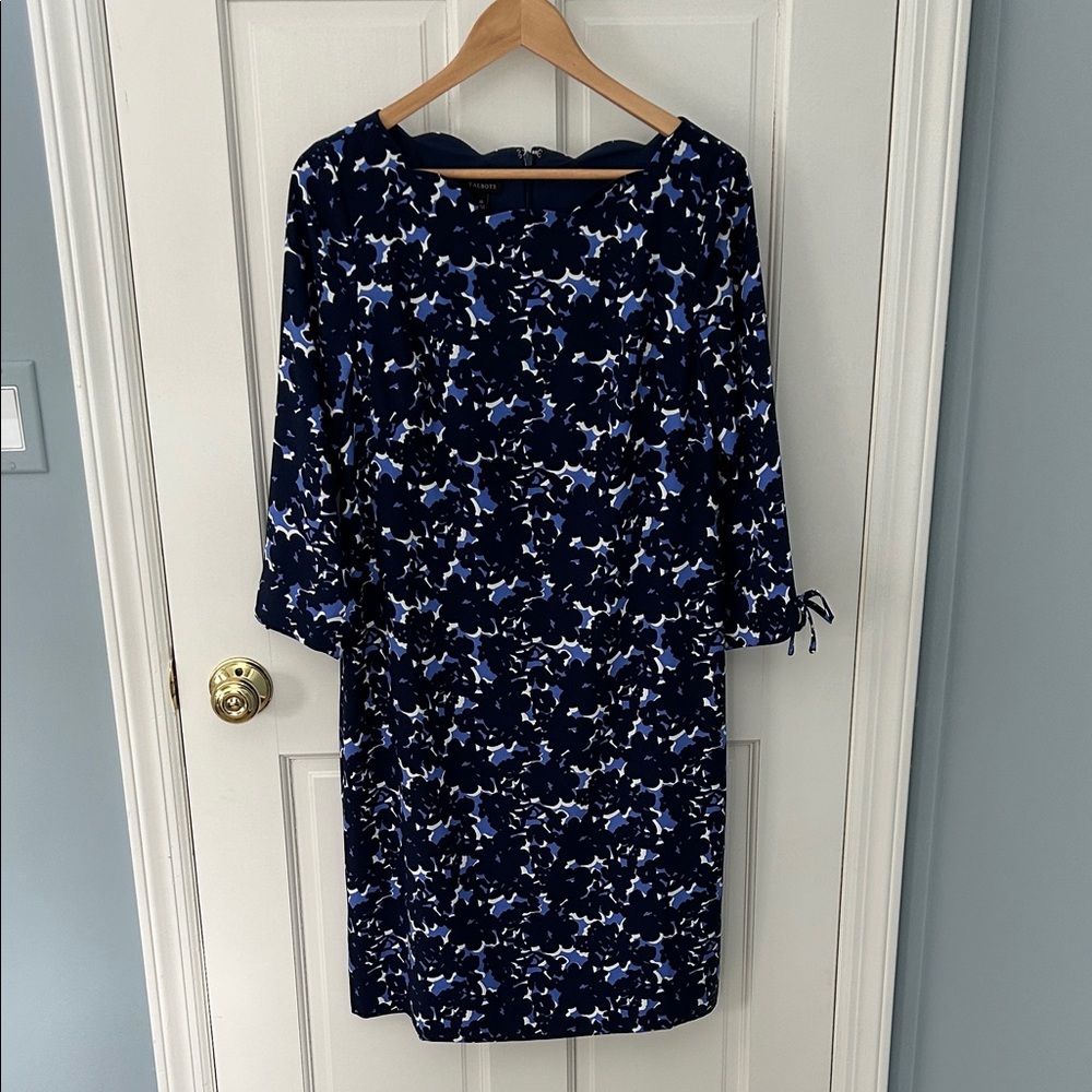 Talbots Navy Scallop Neckline Long Sleeve Dress, sz 10, Like New!